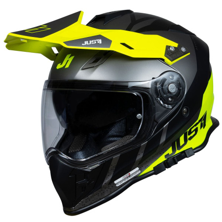 Шлем мотард JUST1 J34 PRO OuterSpace (черный/титановый/Hi-Vis желтый глянцевый, 2XL, 1560035-763-5687)