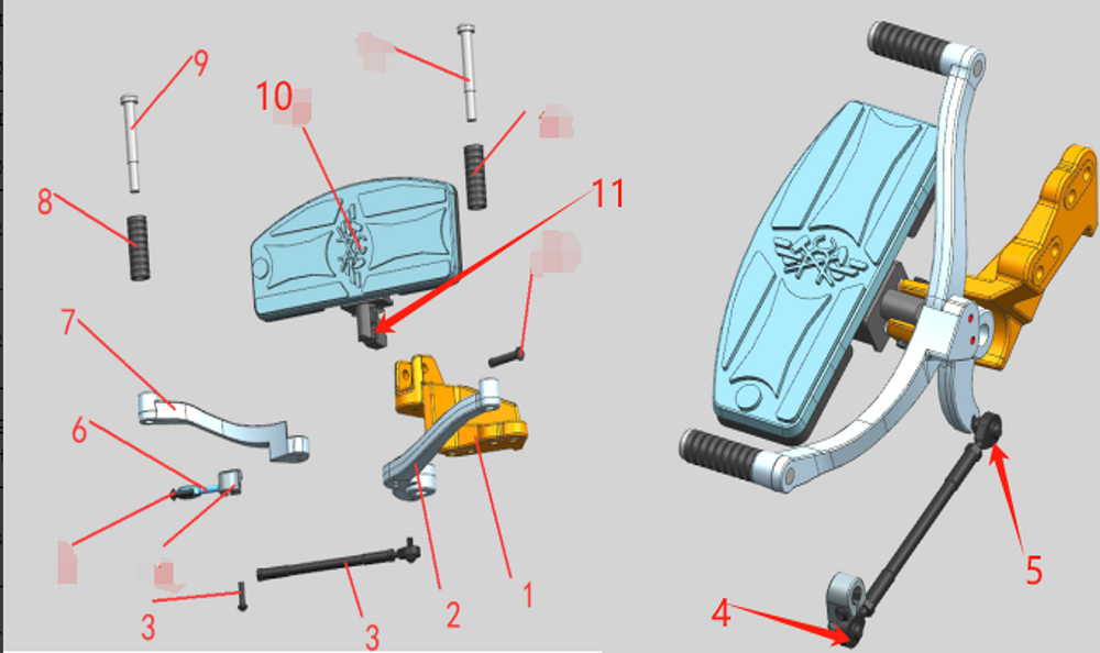 Подножки передние, рычаг переключения передач