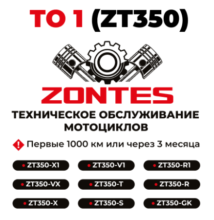 ТО-1 мотоциклов Zontes 350-X1/ X/VX/V1/T/S/R1/R/GK